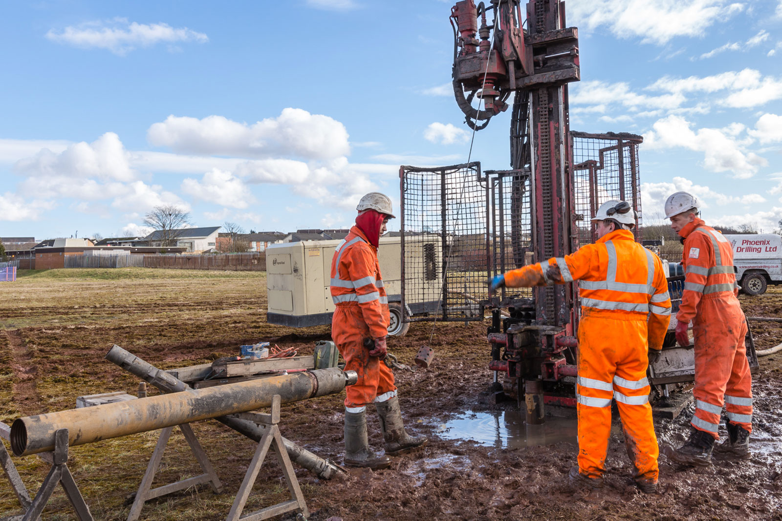 Borehole drilling rig operating in Hackney
